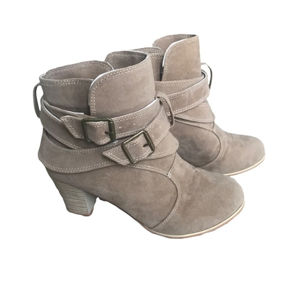 Shoes - Khaki High Heeled Boots with Straps